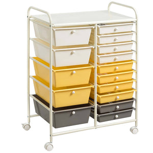 Costway 15 Drawer Rolling Storage Cart Tools Scrapbook Paper Office School Organizer