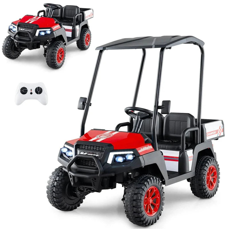 24V 4WD 2-Seater Kids Golf Cart with Sun Shade, Storage Trunk & Remote Control, LED Lights, Electric Ride on Toy Car for Boys Girls Ages 3+