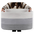 OIAHOMY Large Cotton Rope Basket, Rectangle Woven Baskets for Storage, Nursery Blanket Basket Living Room, Toy Basket with Handl